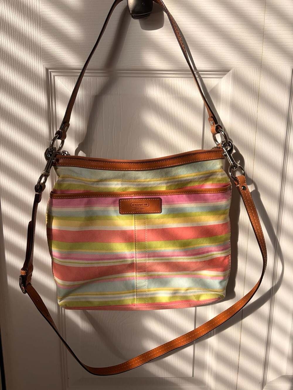 Coach Heritage Stripe Pastel Multi-Color Canvas Crossbody Shoulder Bag F13719
